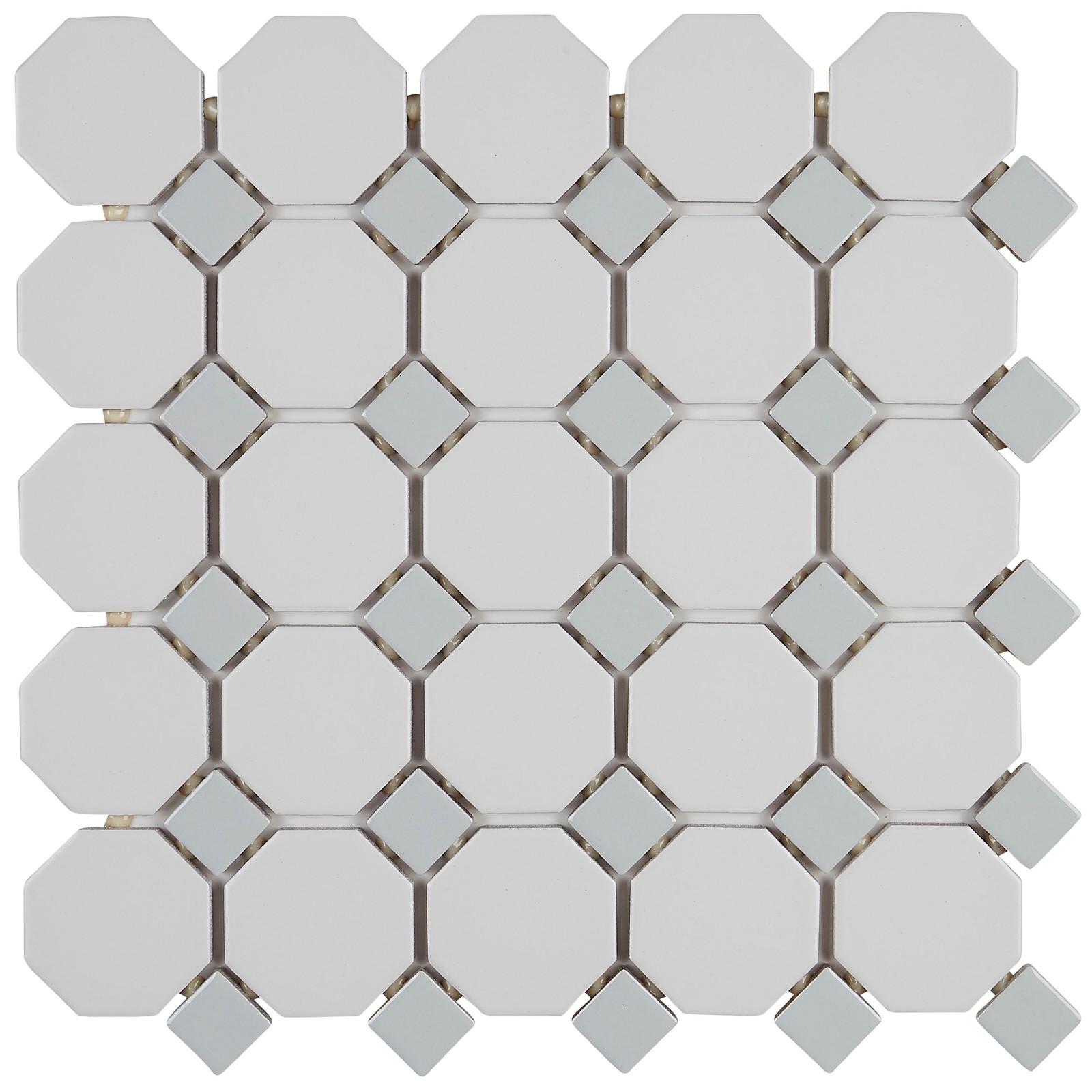 Daltile Octagon Dot 2x2 Matte White Ceramic Mosaic Tile for Wall and Floor 12x12