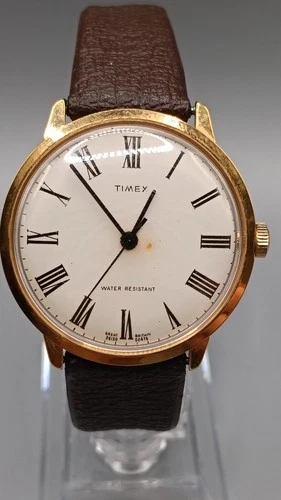 Vintage Timex 1970s Manual Wind Roman Dial Gold Tone Gents Dress Watch Working