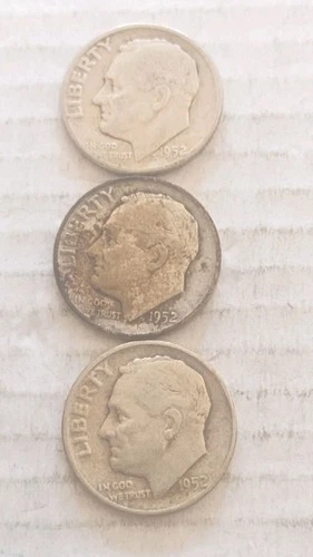 1952 P-D-S  Silver Roosevelt Dime,  All In Fine Condition, But You Judge.    698