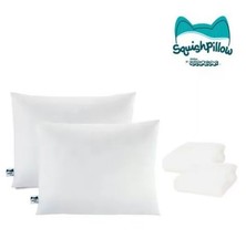 SquishPillow Bed Pillow 2-Pack with White Pillowcases, Ergonomic Support, Soft M