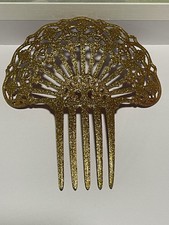 Vintage Art Deco Celluloid Hair Comb Spanish Mantilla Gold Glitter Peineta EUC