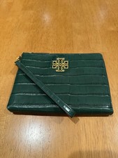 Tory Burch Women's Green Crocodile Wristlet Wallet with Credit Card Slots