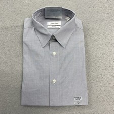 Calvin Klein Dress Shirt Mens Medium 15 32/33 Navy Striped Regular Fit Stretch