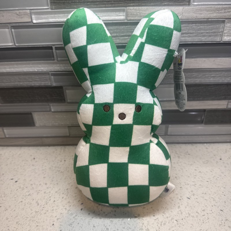 New Green & White Checkered 10" Peeps Plush Stuffed Bunny Rabbit With Tag