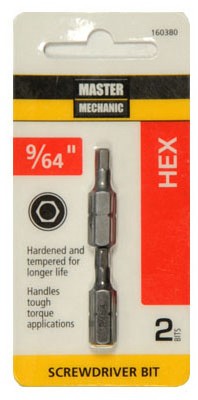 Screwdriver Insert Bit, 9/64-In. Hex, 1-In., 2-Pk. 160380
