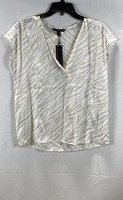 Banana Republic Women's Split-Neck Top Tan Cream Zebra Print Blouse NWT Size S