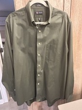 Chaps Mens Twill XL dark olive green casual button down shirt 17/17.5 36/37