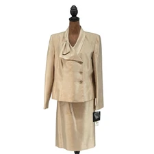 Suit Studio By Kasper Women's 14P Beige Skirt Suit Set With Bow Detail Wedding