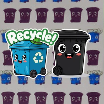 LOVE STICKERS UK Bin Day Planner Stickers – Recycling Icon Reminder / Wheelie Bin Visual Aids