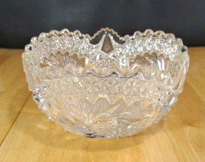 EAPG Cut Glass Crystal Bowl Comet in the Stars Pattern Vintage 7.5''