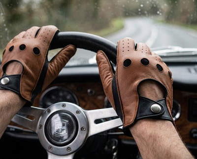 Genuine Lambskin Leather Mens Car Driving Gloves Snap Button Breathable AJ-WEARS