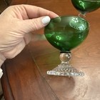 2 Anchor Hocking Bubble Foot Champagne Sherbet Glasses  Emerald Green Vintage — photo 3