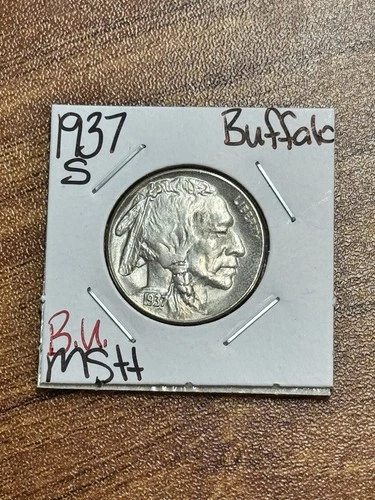 1937 S Buffalo Nickel BU Uncirculated MS++ U.S. 5c Type Coin (Raw14819)