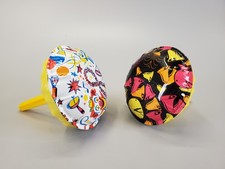 Lot of 2 Vintage Tin Litho Spin Top Noisemaker Party Favors Clown New Year