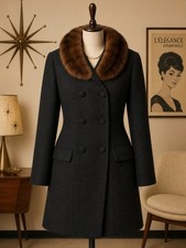 Betty Rose Forstmann Union Made In USA Vtg 50-60s Wool Coat Mink Collar Sz M/L