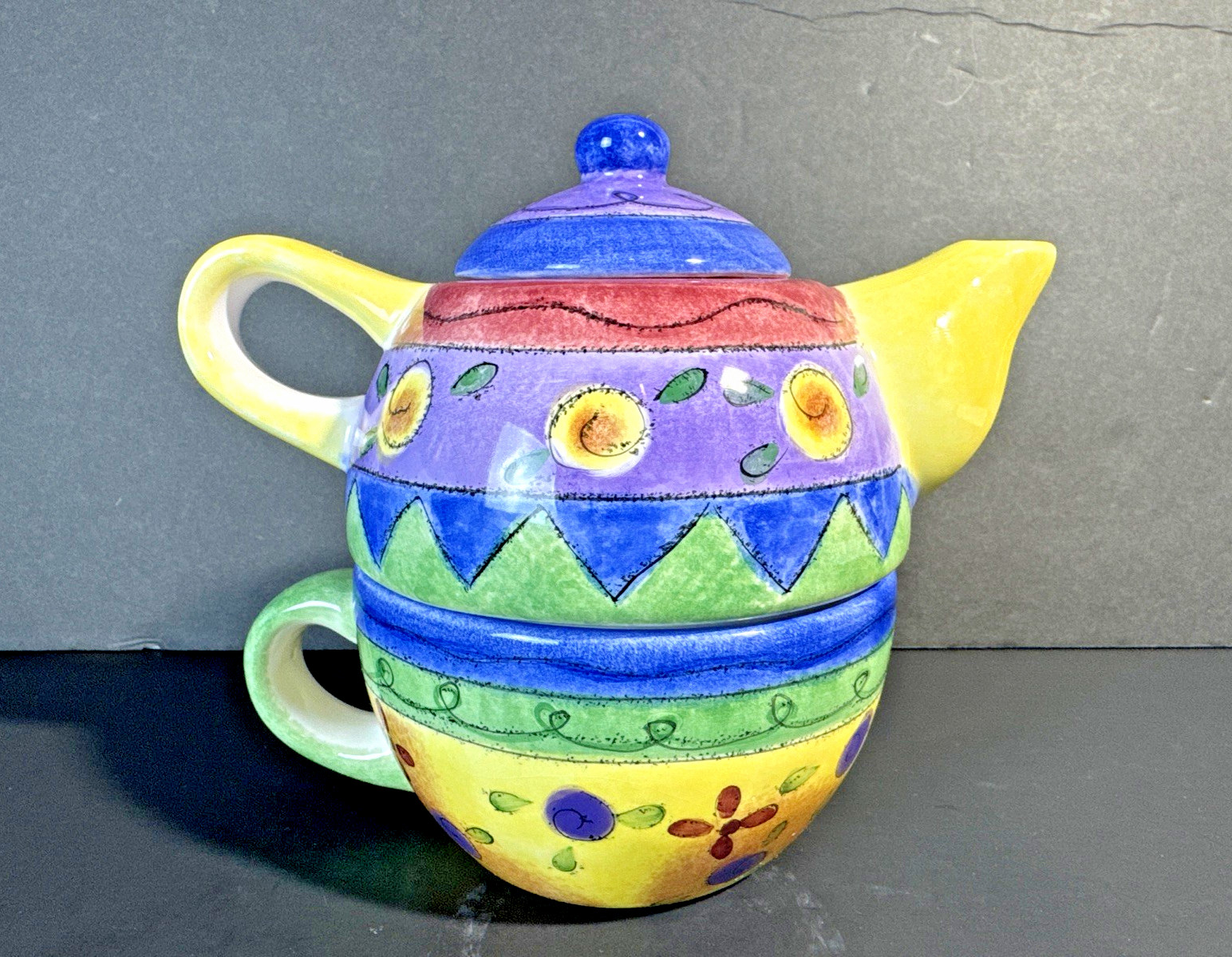 For One Teapot Cup Set Sue Zipkin Colorful Floral