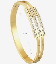 Gold Tone Stackable Bangle Bracelet Round Whi...