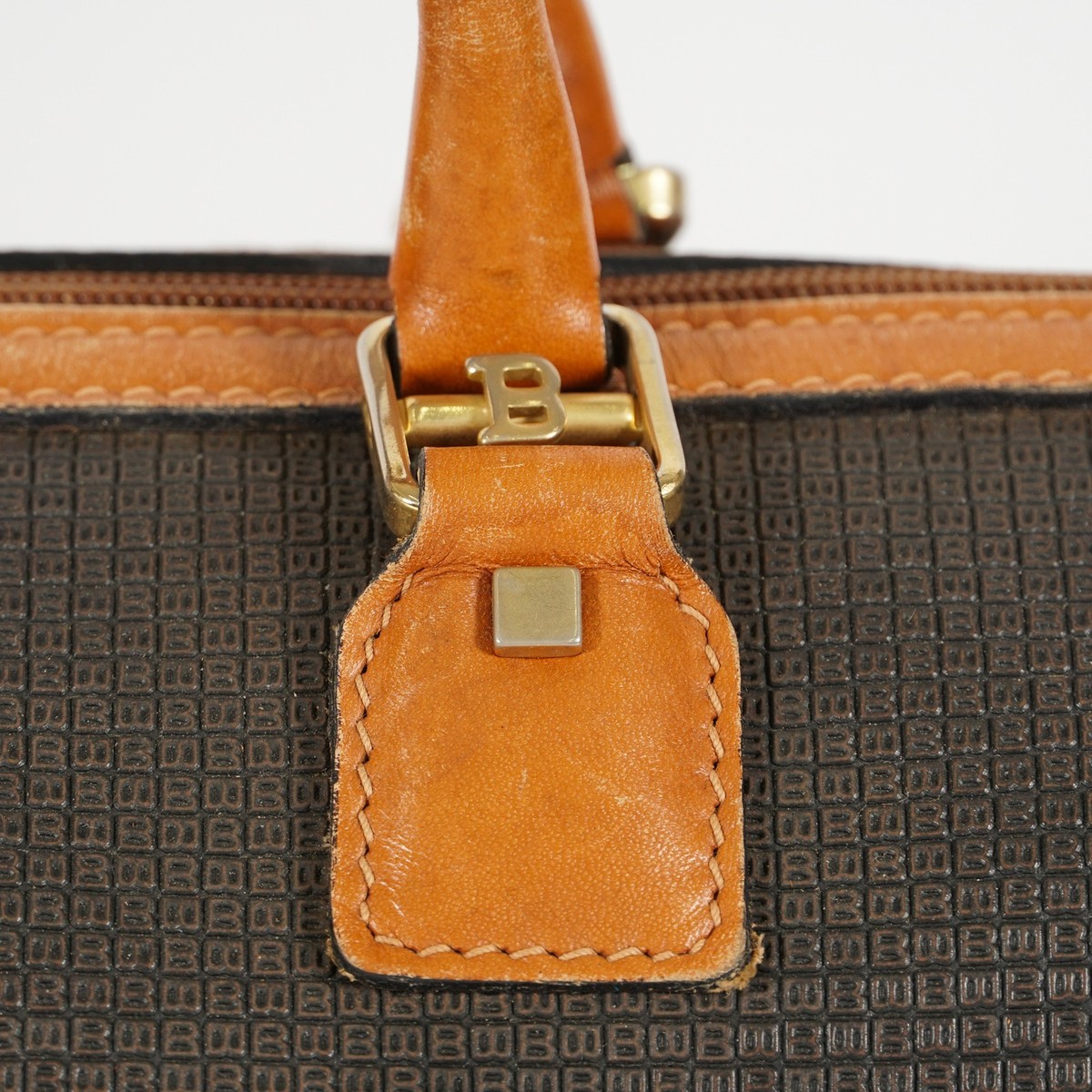 BALLY Handbag Mini Boston Bag B Logo PVC Leather Brown Women's