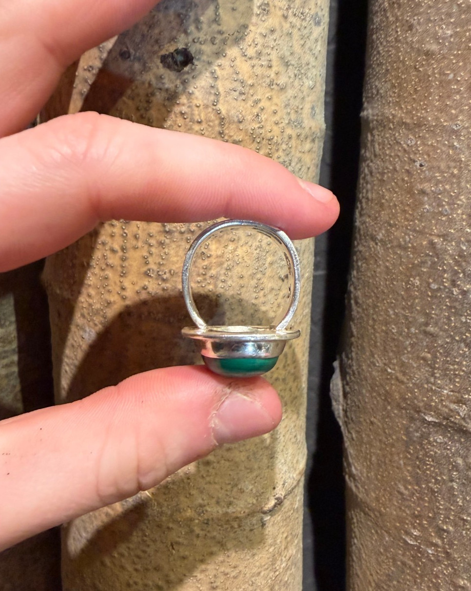 Handcrafted Solid Sterling Silver and Malachite R… - image 4