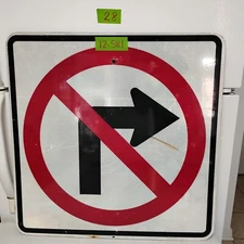 Traffic Road Street Sign Authentic Retired No Right Turn 24"X24" Lot 12-581