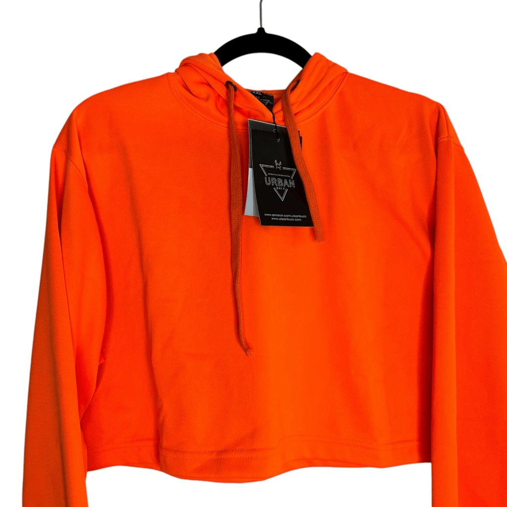 URBAN BUCK Women's Neon Pink Cropped Hoodie - High Visibility Pullover With Reflective Details, Size M - View #10