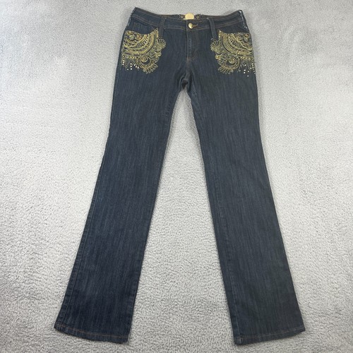 Rocawear Jeans Womens 11 Blue Y2K Floral Embroidered Hip Hop Skull - 第 1/12 張圖片
