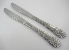 2 Dinner Knives FLORA Reed & Barton Glossy Stainless Steel Flatware Korea