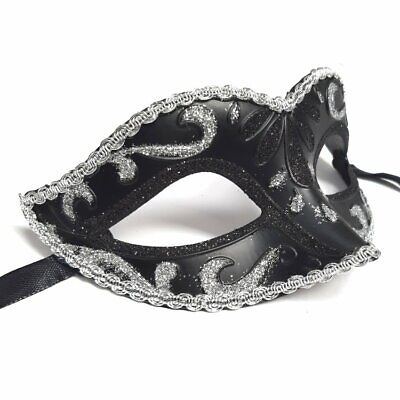 Adults Black Masquerade Mask With Silver Trim Fancy Dress Party Venetian Ebay