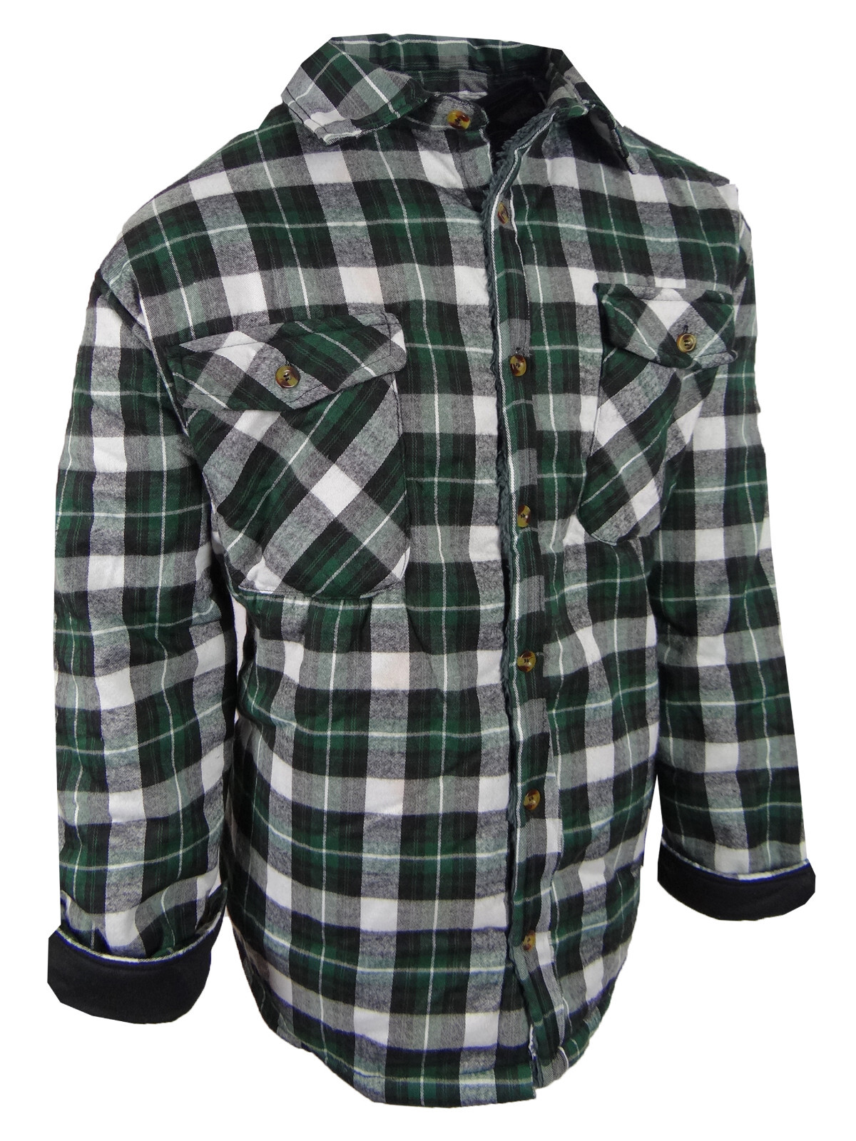 Men Flannel Plaid Shirt Jacket Sherpa Lining Warm ALL COTTON 4 Pockets