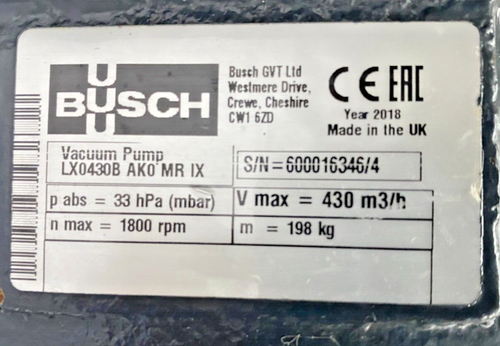 Busch Flüssigkeitsring-Vakuumpumpe LX0430B 220V 3-phasig 430m³/h oder 253cfm - Bild 5 von 8