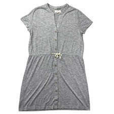 Lou & Grey LOFT Dress Womens Small Gray Drawstring Waist Button Up Lounge Casual