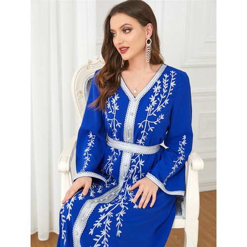 Muslimische Stickerei elegant Kaftan Maxikleid bescheiden Frauen Abaya Dubai Partykleid - Bild 10 von 53