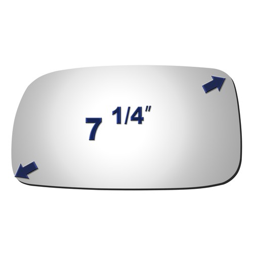 Silver 2007-2012 Toyota Camry side mirror glass with blue text “7 1/4” and black arrow graphics on white background.