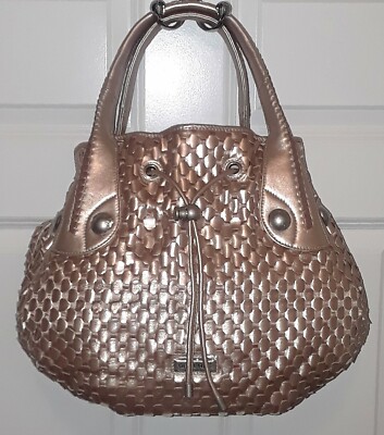 Gianfranco Ferre GF Metallic Honeycomb Fishtail Woven String Leather Hobo Bag