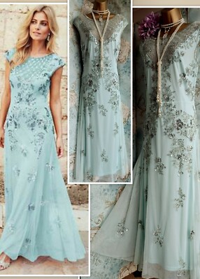 Joanna hope blue turquoise lace beaded deco 20s gatsby wedding evening dress 26
