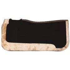 SADDLE PAD 31" x 32" Contoured BLACK FELT Pad with Hair-On Cowhide Wear Leathers