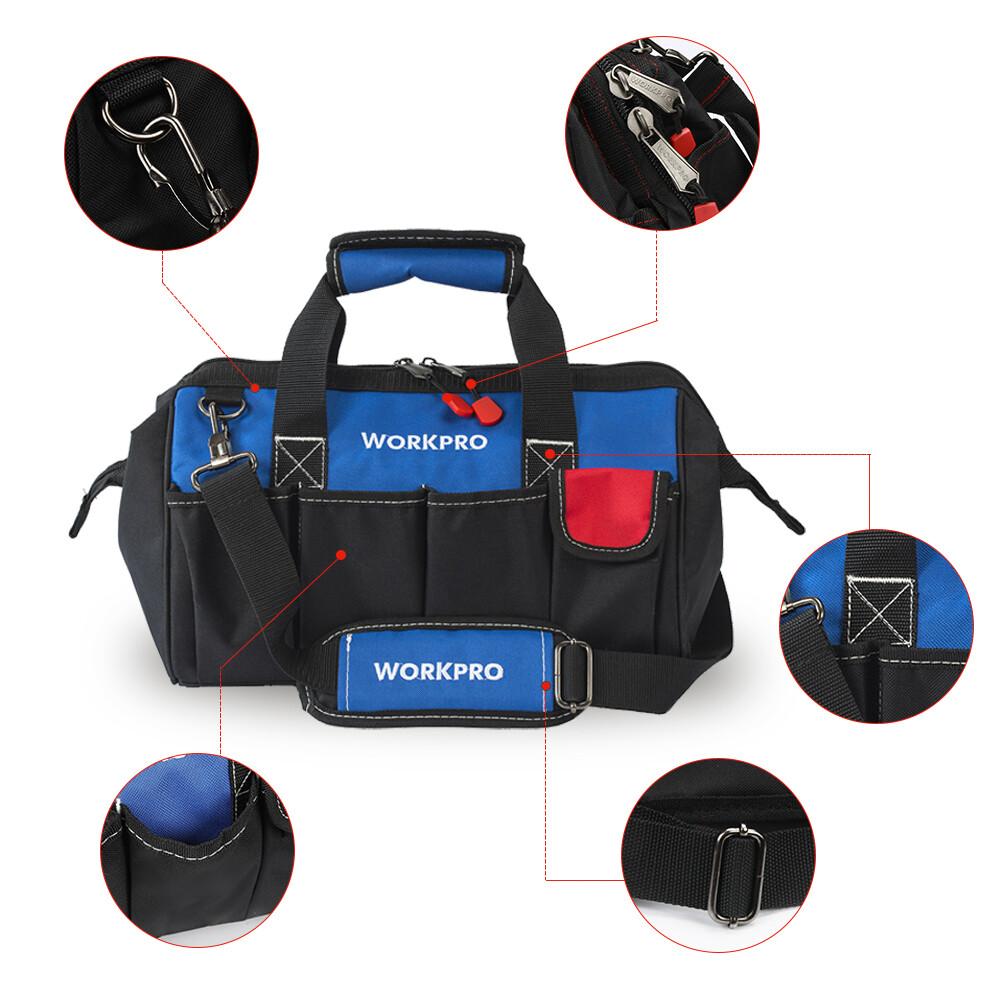 WORKPRO 18-Inch Tool Storage Bag Wide Open Mouth w/ Adjustable