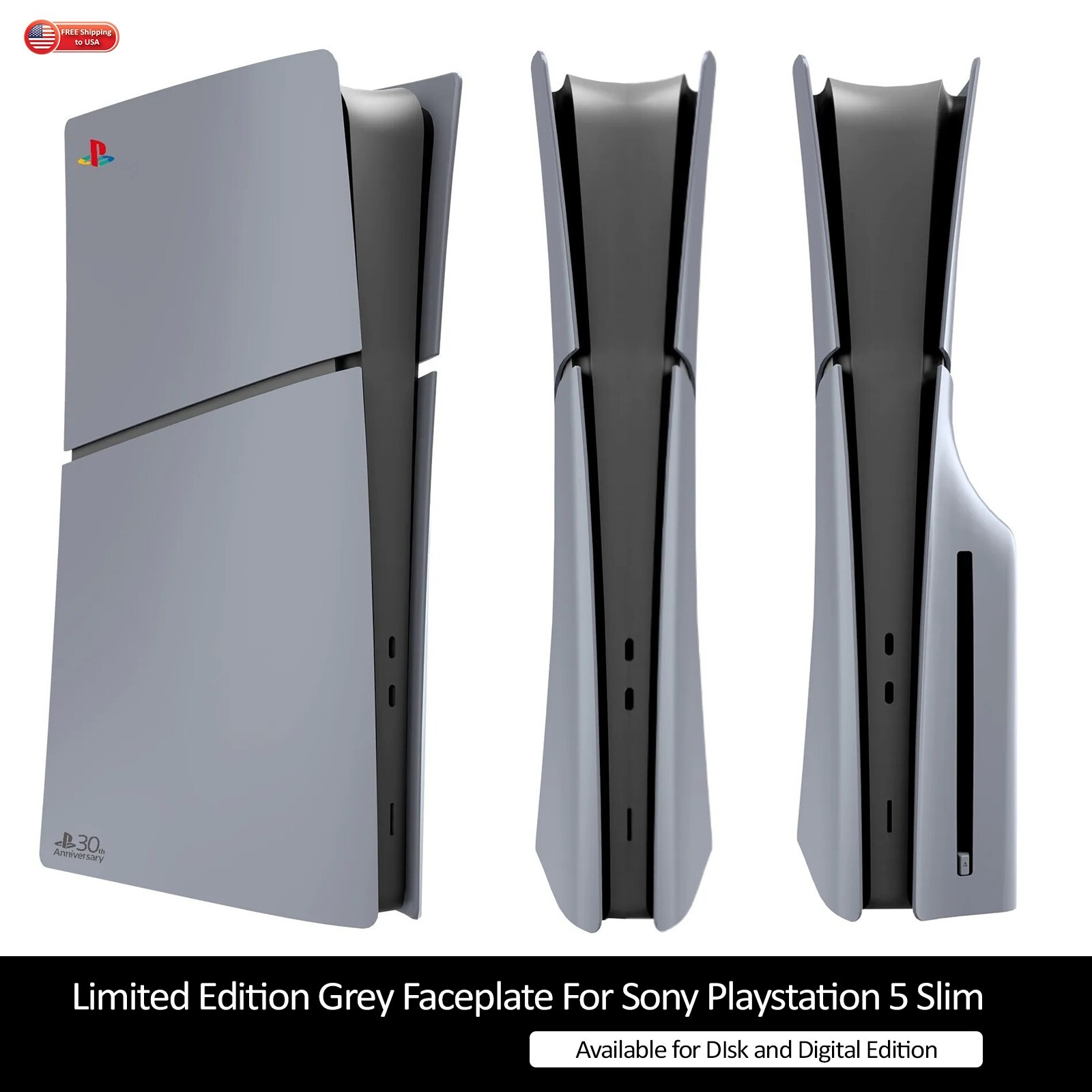 Grey PS5 Slim Disk & Digital Faceplate Limited Edition 30th Anniversary For SONY
