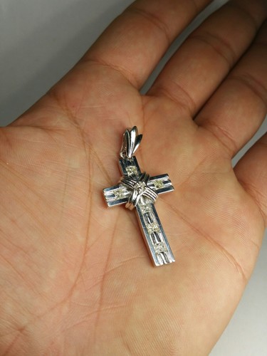 Diamante Y 14k Oro Blanco Religioso Cruz Colgante Elegante - Imagen 7 de 8