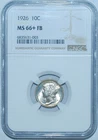 1926 NGC MS66+FB Full Bands Mercury Dime