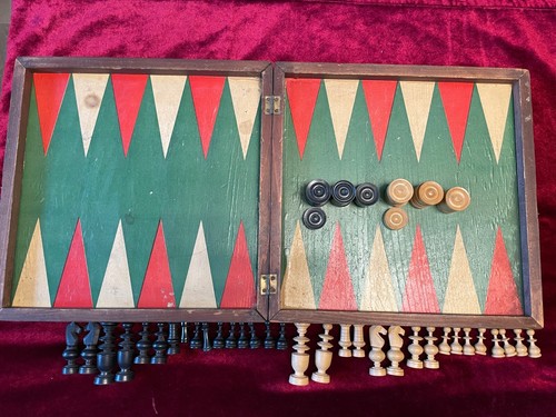 Altes Schachspiel Dame Mühle Schachfiguren Handarbeit aus Holz - Bild 8 von 11