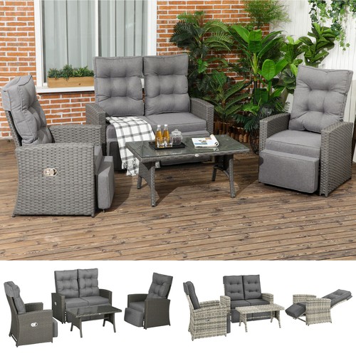 4 Seater Rattan Garden Furniture Set with Reclining Back, Cushion eBay