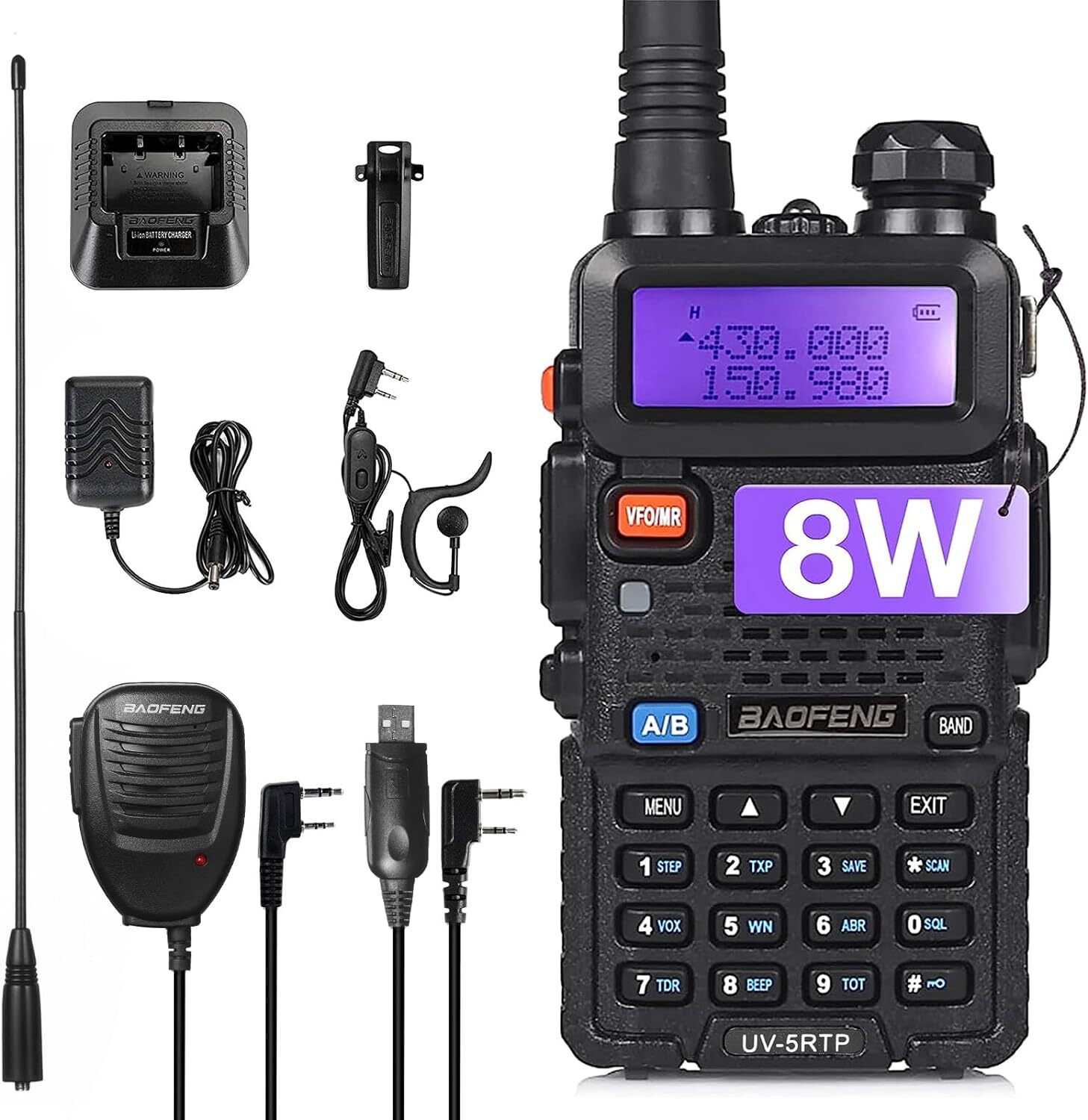 Baofeng UV-5RTP Dual Band Two Way Radio, UV-5R 8W High Power Version. Available Now for $27.19