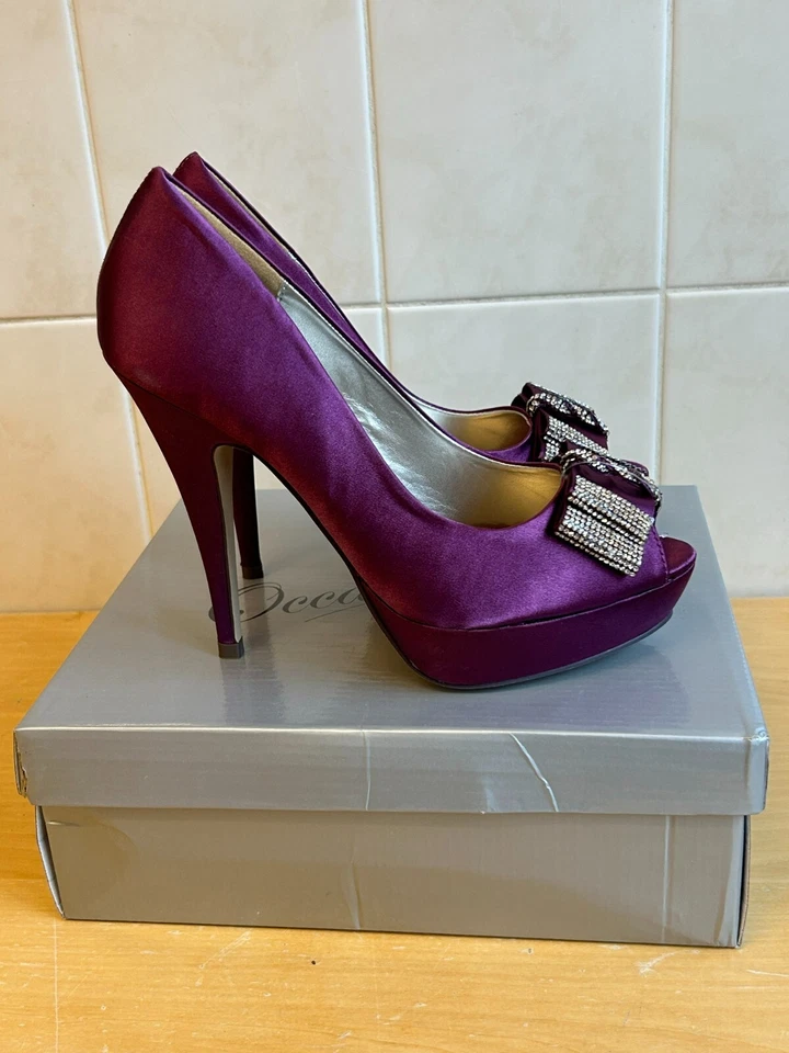 Purple platform heels, Occasions By Casandra Size 6 Diamante bow  peep toe drag - Image 3 of 4