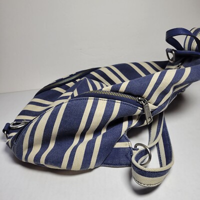 Rebecca Minkoff Julian Canvas Backpack Navy Blue Stripes  display picture 2