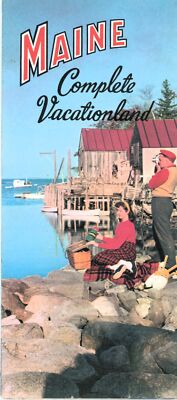 c1960 Maine Vacationland Travel Brochure Fishing Boating Camping Canoeing Pines 