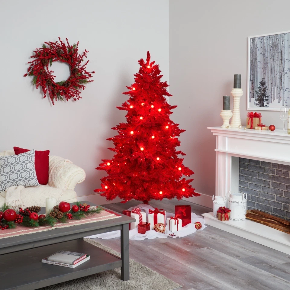 6’ Red Flocked Pre-lit Christmas Tree w/350 Red LED’s and 33 Globe. Retail $332 - Image 3 of 3