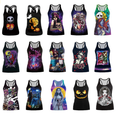 The Nightmare Before Christmas Jack Sally Camisole Sports Tight Top Yoga Weste