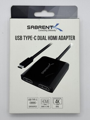 SABRENT USB Type C Dual HDMI Adapter [Supports Up to Two 4K 30Hz Monitors