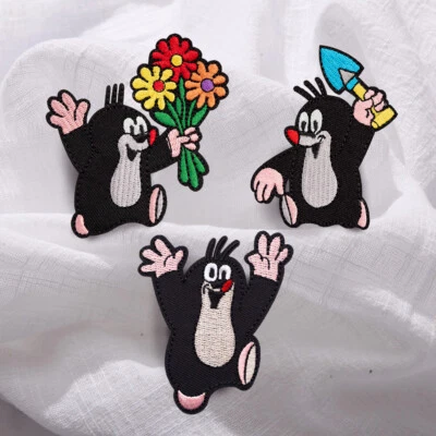 Maulwurf Blume Schaufel Gestickt Aufnäher Aufbügler Abzeichen Bügelbild Patch